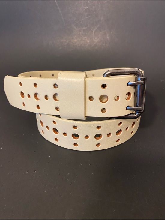 CAbi Accessories - CAbi Cream Leather Perforated Belt Gunmetal Two-Prong Buckle